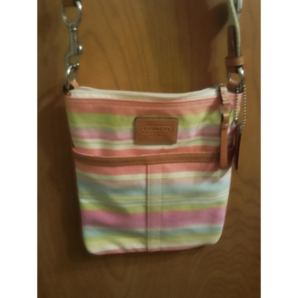 Y2K Pastel Coach Multicolor Striped Designer Hampton Swingback Bag 9" X 8"